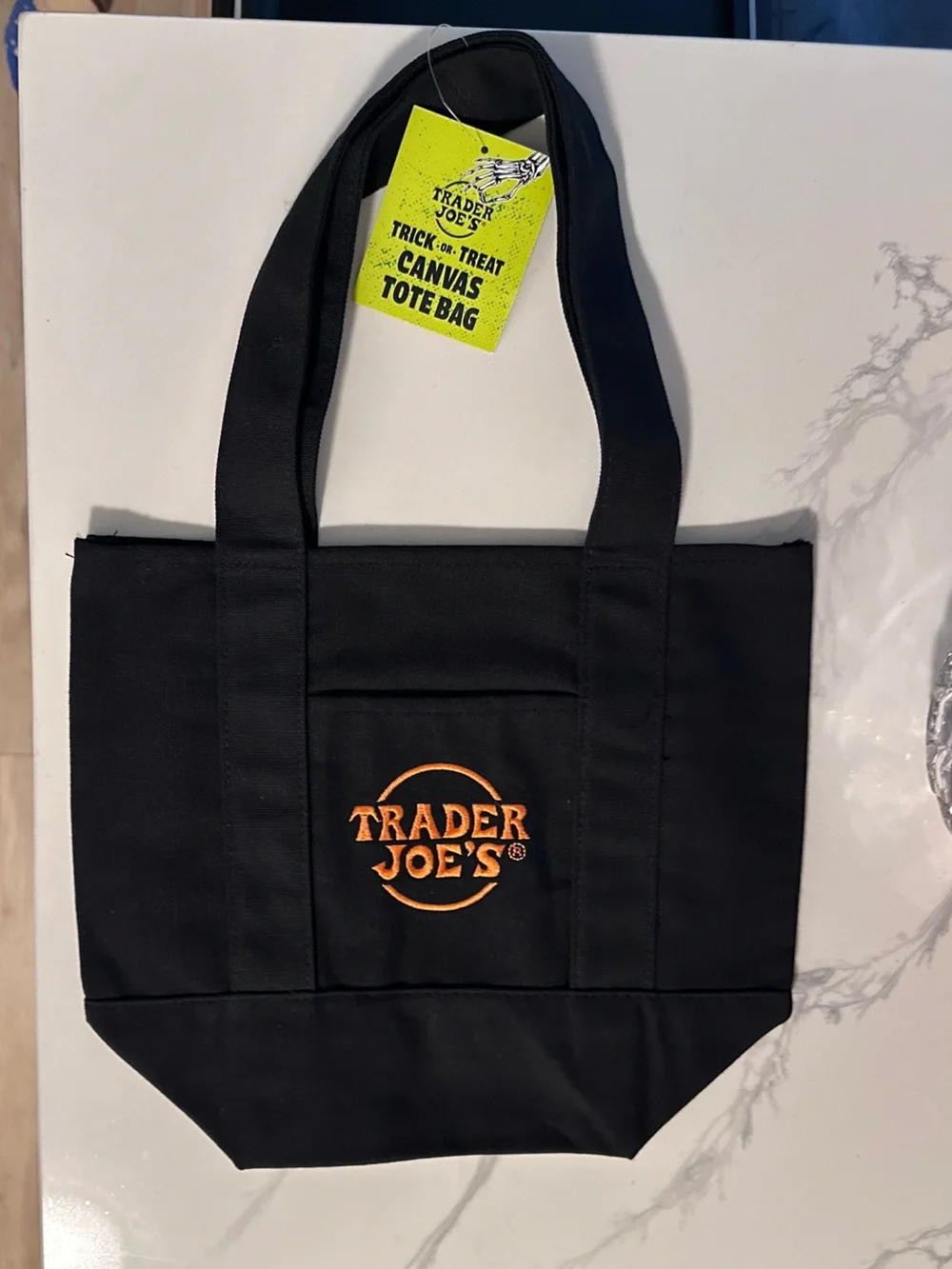 NWT Trader Joe's Black Canvas Tote with Orange Logo